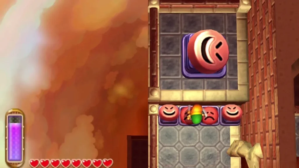 Link bouncing on the row of small Moles below a large Mole Link bouncing on the row of small Moles below a large Mole