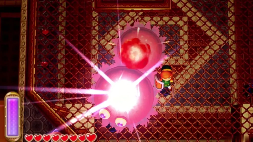 Sword strike bursting on the red Moldorm during the boss fight Sword strike bursting on the red Moldorm during the boss fight