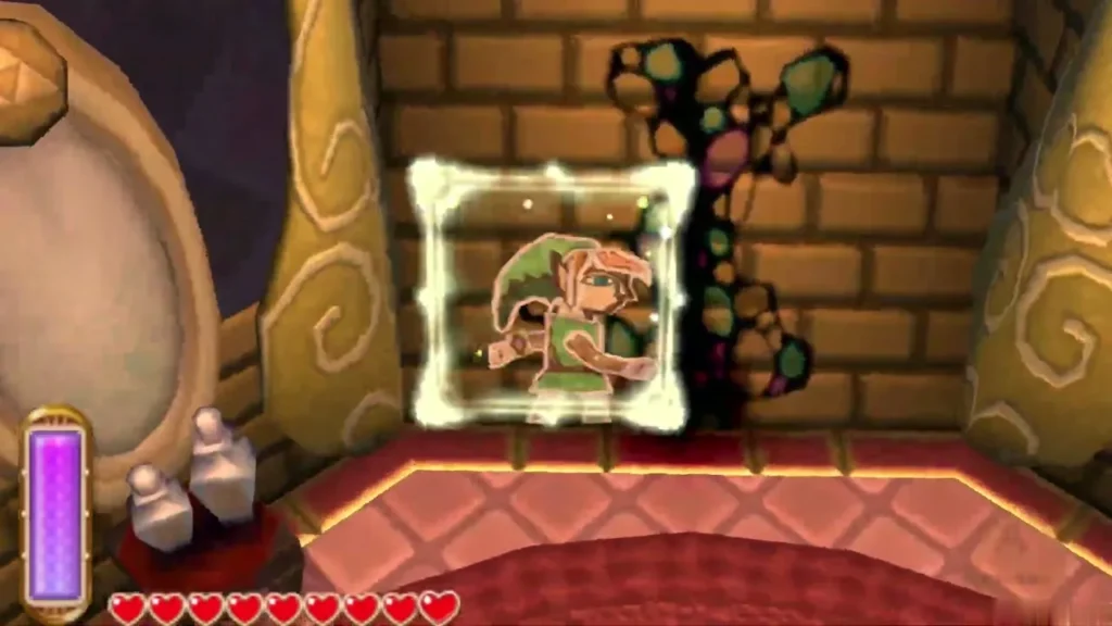 Link merged into a glowing outline on the office wall beside the crack