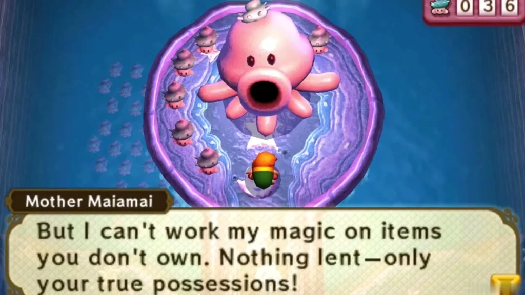 Mother Maiamai explaining she only upgrades items Link truly owns