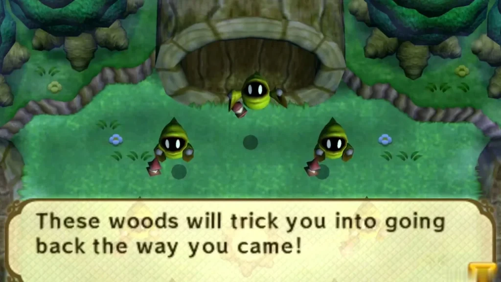 A Poe warns that the woods will trick you into going back the way you came