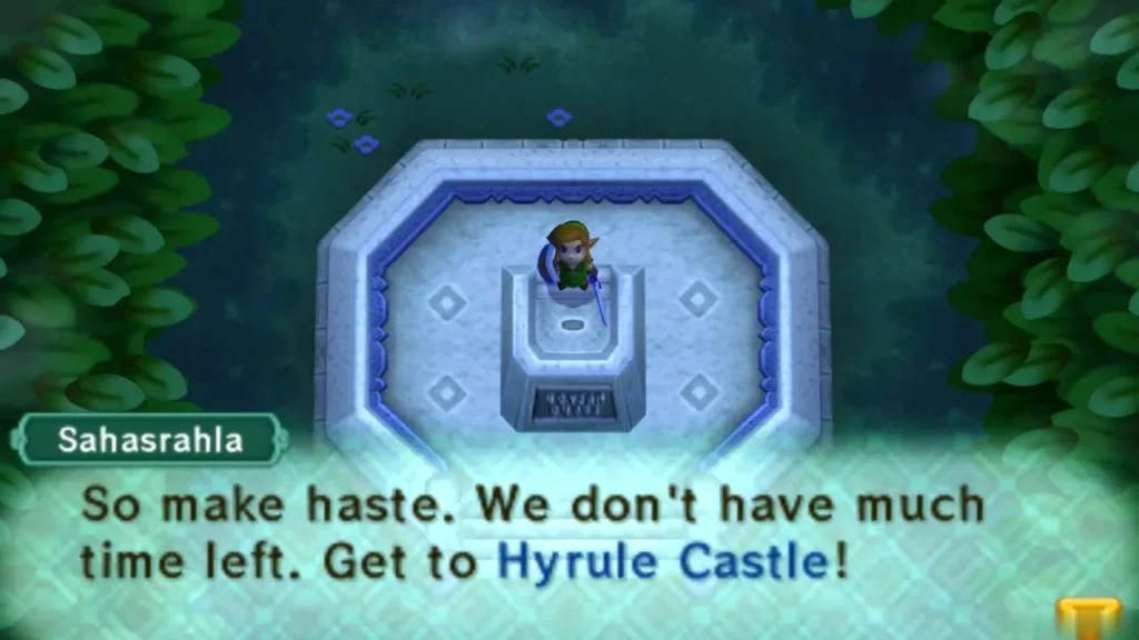 Sahasrahla in the grove telling Link to get to Hyrule Castle quickly