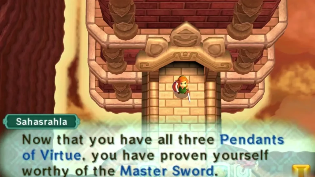Sahasrahla at the Sanctuary telling Link he has all three pendants