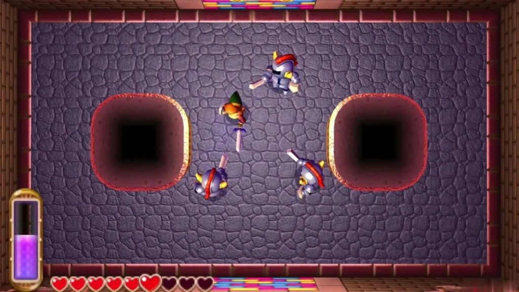 Link surrounded by armored soldiers in the arena