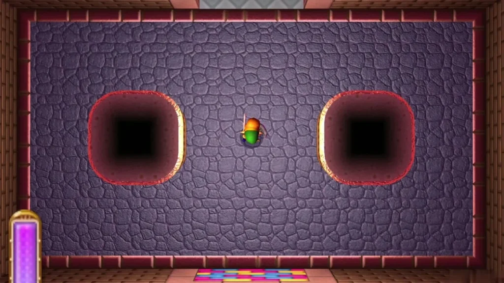 Yuga gone from the arena and the painting gone from the wall, Link alone below