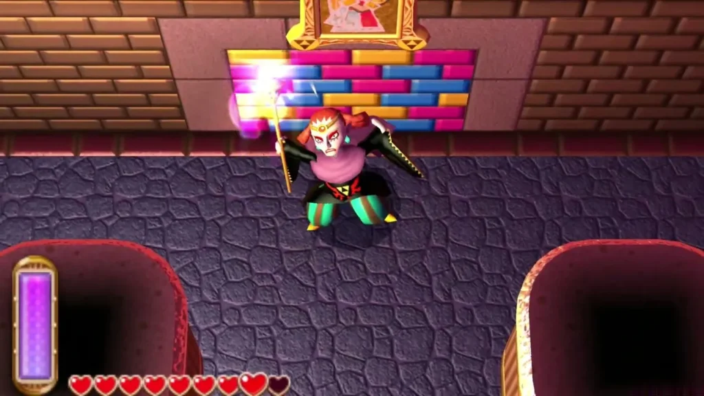 Yuga stepping out of the arena wall with his staff raised