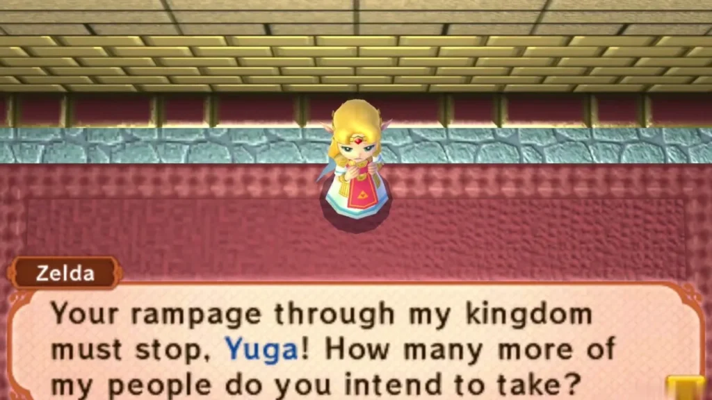 Zelda in the throne room telling Yuga his rampage through Hyrule must stop