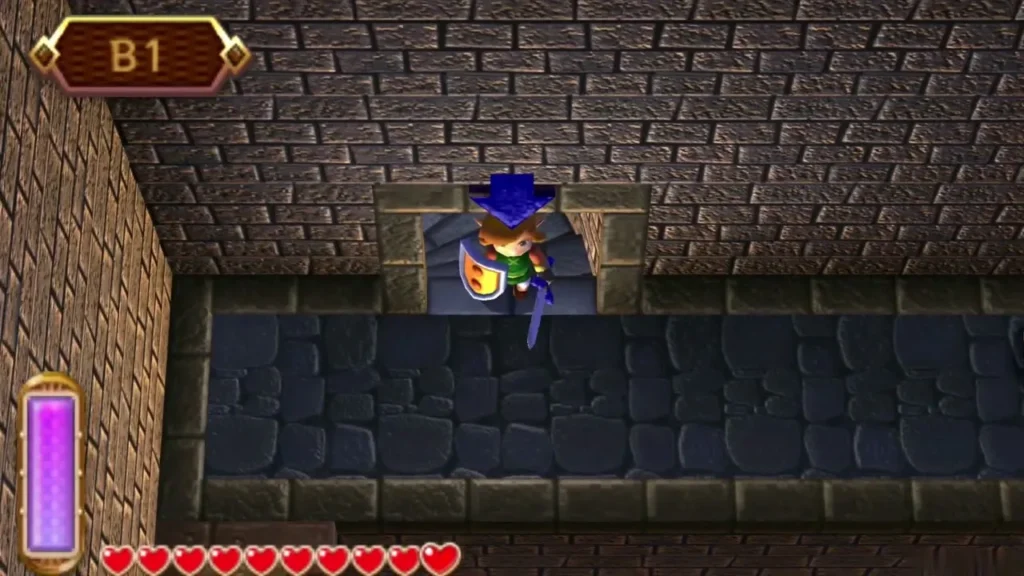 A B1 floor banner shows at the top of the screen as Link stands in a dark stone hall with his sword drawn