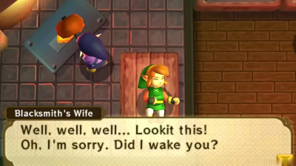 The Blacksmith's Wife at the forge sarcastically asks Link if he was woken