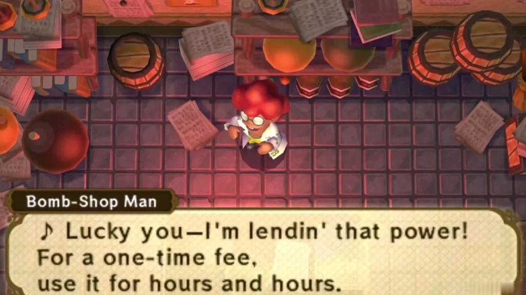 Bomb-Shop Man in Lorule offers Link the Big Bomb Flower for a one-time fee