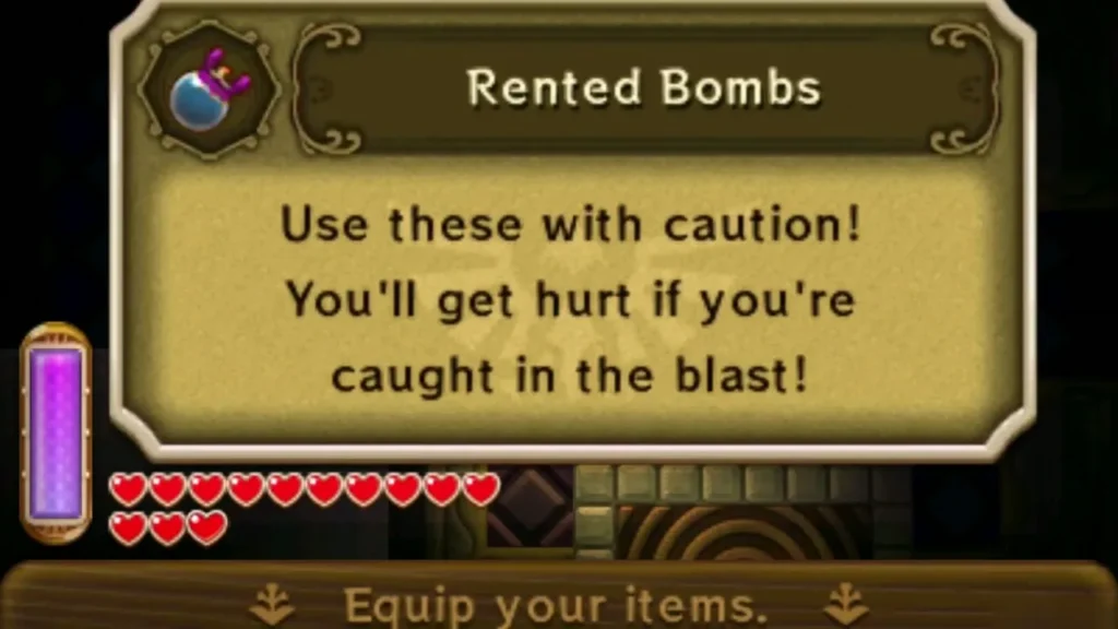 Rented Bombs item box shown in the Dark Palace after Link rents Ravio's bombs