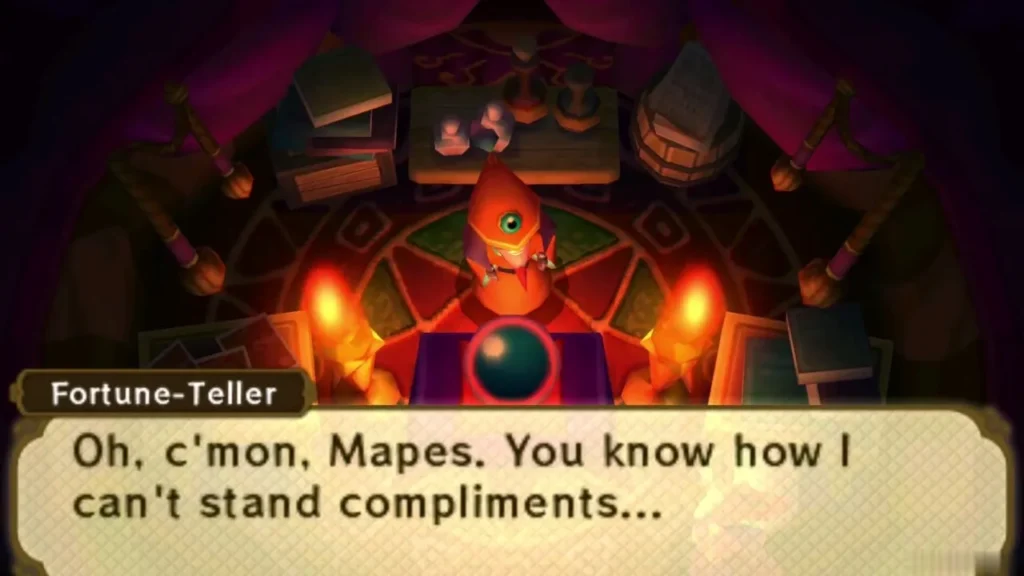 The Fortune-Teller in her tent speaking to Mapes in a text box