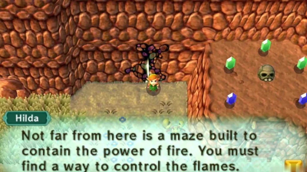 Hilda tells Link about a maze built to contain the power of fire nearby