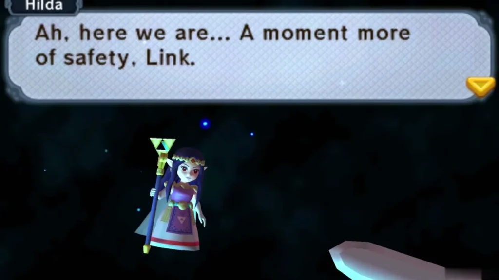 Hilda says it is a moment more of safety, Link, as Link floats in a dark void