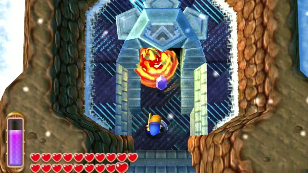 Link's Fire Rod blast melting the ice blocking the Ice Ruins door