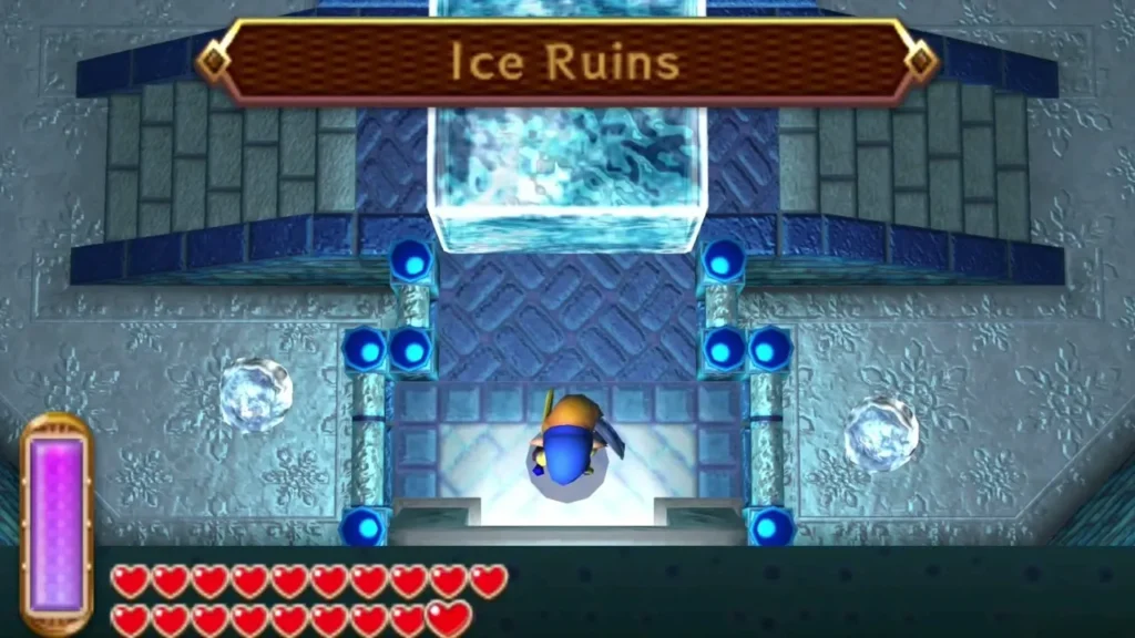 Ice Ruins title banner above the frozen entrance door