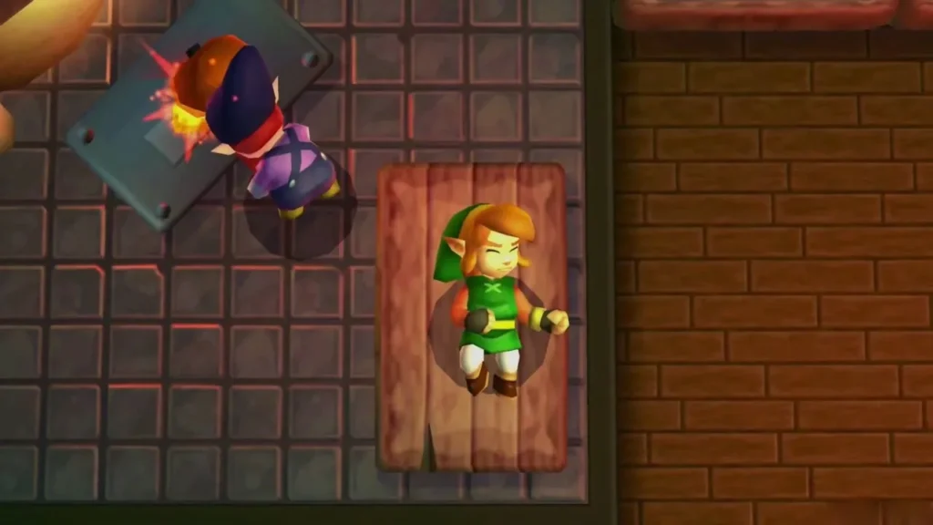 Link lies on a wooden plank in the dim Lorule Blacksmith house