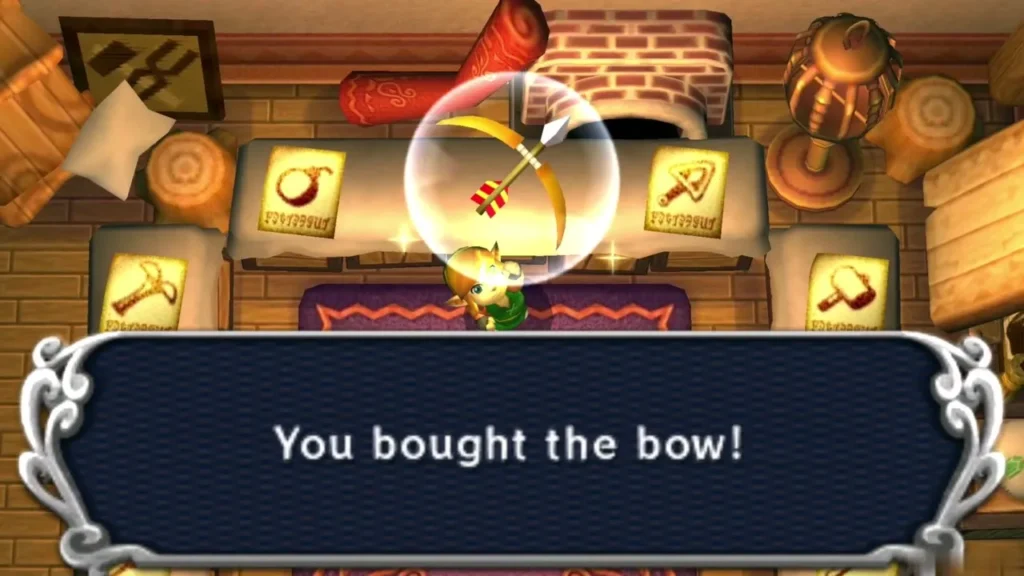 Ravio's shop: the box reads You bought the bow! once Link completes the purchase