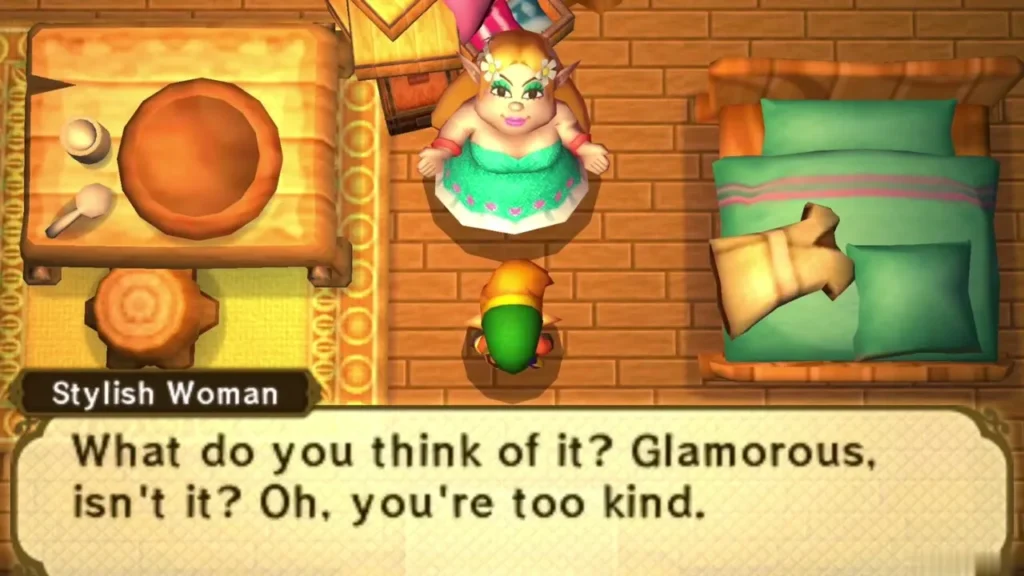 The Stylish Woman in her bedroom asks Link what he thinks of her new outfit