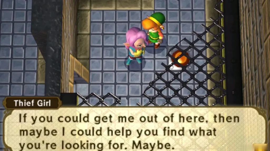 Thief Girl in the Thieves' Hideout asks Link to get her out of the cage