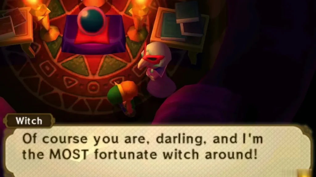 Mapes in the tent telling the Fortune-Teller she is the most fortunate witch around