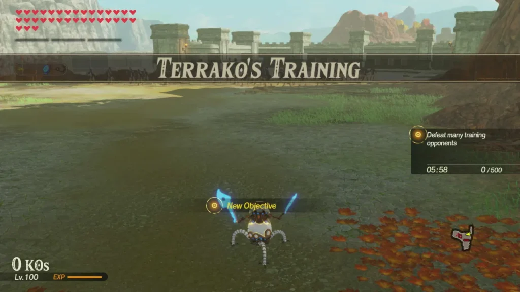 Terrako's Training title card with Terrako in a stone courtyard, objective to defeat 500 opponents