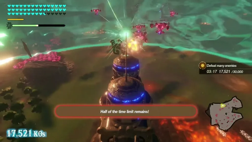 Vah Naboris shows the Half of the time limit remains banner with 17,521 KOs and the Defeat many enemies objective