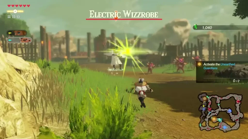An Electric Wizzrobe, named over its health bar, releases a burst of lightning on the road