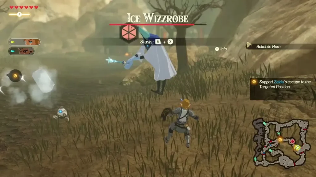 An Ice Wizzrobe, named over its health bar, appears with the Stasis prompt on screen