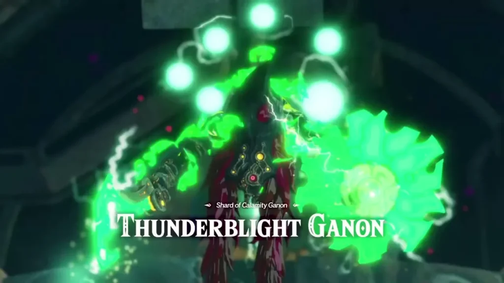 Thunderblight Ganon name card over Vah Naboris, the Air and Lightning battle that opens the Gerudo statue quest Thunderblight Ganon name card over Vah Naboris, the Air and Lightning battle that opens the Gerudo statue quest