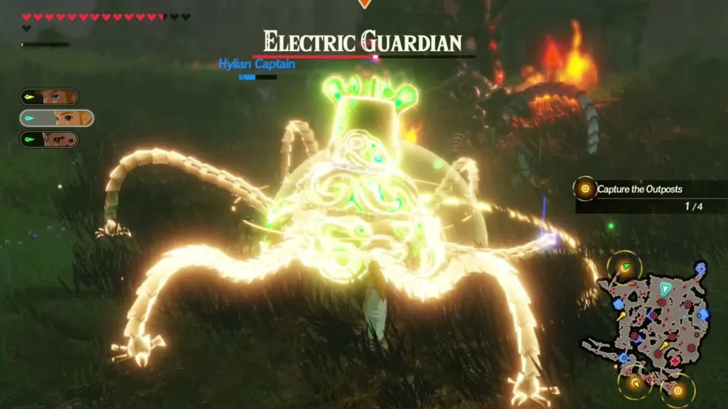 An Electric Guardian, named over its health bar, crackles with lightning in the outpost fight An Electric Guardian, named over its health bar, crackles with lightning in the outpost fight