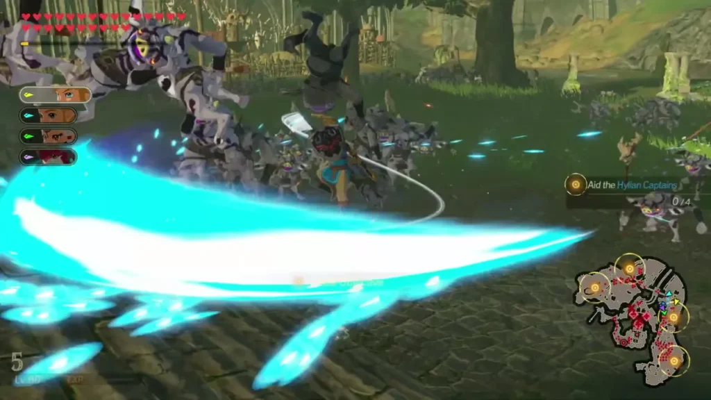 The Great Plateau battle is under way, with Link aiding Hylian Captains through a wave of monsters The Great Plateau battle is under way, with Link aiding Hylian Captains through a wave of monsters
