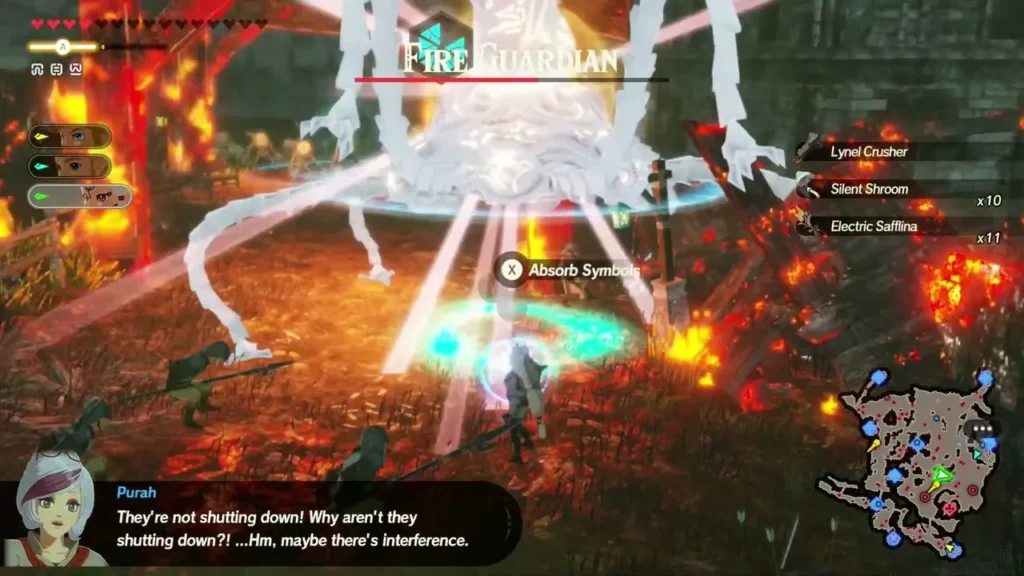 Purah says the devices are not shutting the Guardians down as a Fire Guardian looms over the battle Purah says the devices are not shutting the Guardians down as a Fire Guardian looms over the battle