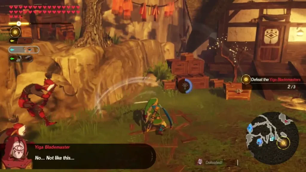 A Yiga Blademaster says No, not like this as the objective reaches 2 of 3 A Yiga Blademaster says No, not like this as the objective reaches 2 of 3