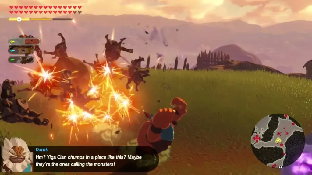 Daruk says the Yiga Clan may be calling the monsters as Rudania fires into the grassland Daruk says the Yiga Clan may be calling the monsters as Rudania fires into the grassland