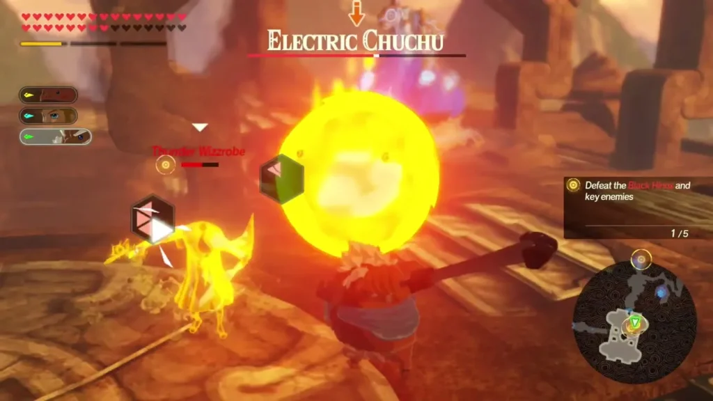 Electric Chuchu name bar appears over a glowing yellow slime blasting the battlefield Electric Chuchu name bar appears over a glowing yellow slime blasting the battlefield