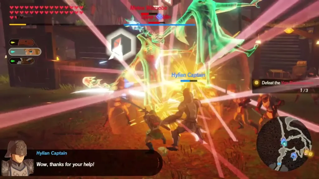 Hylian Captain says wow, thanks for your help as the fight continues around the village Hylian Captain says wow, thanks for your help as the fight continues around the village