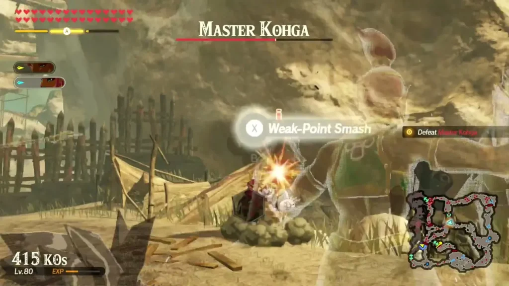 Riju delivers a Weak-Point Smash to Master Kohga with 415 KOs on the counter Riju delivers a Weak-Point Smash to Master Kohga with 415 KOs on the counter