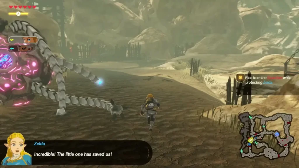 The corrupted Guardian with pink glow and chain arms still chases the party The corrupted Guardian with pink glow and chain arms still chases the party