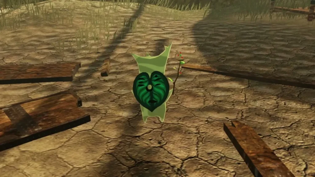 Korok stands on cracked ground among the planks of the broken barricade Korok stands on cracked ground among the planks of the broken barricade