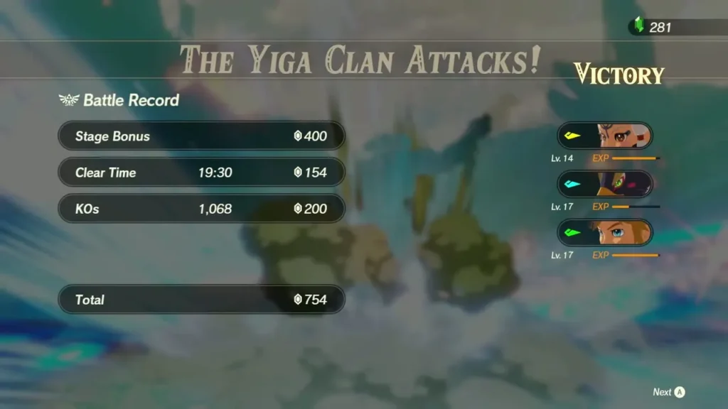 Victory screen Battle Record: Stage Bonus 400, clear time 154, KOs 200, total 754 Victory screen Battle Record: Stage Bonus 400, clear time 154, KOs 200, total 754