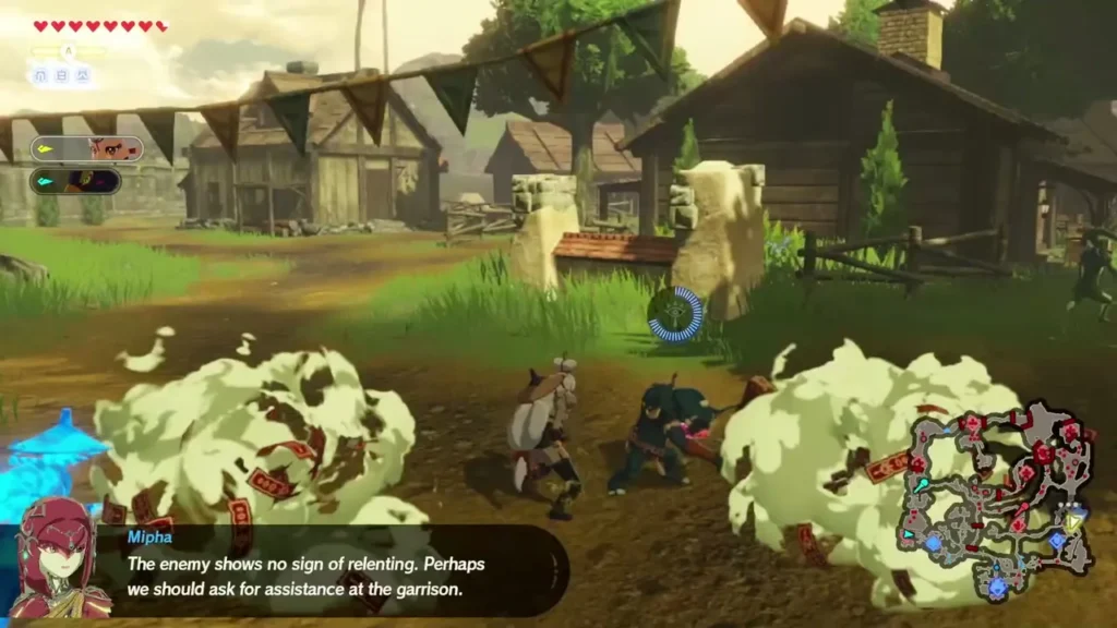 Mipha says the enemy shows no sign of relenting and suggests asking the garrison for help Mipha says the enemy shows no sign of relenting and suggests asking the garrison for help