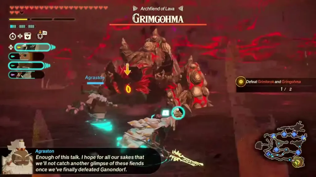Agraston faces Grimgohma, Archfiend of Lava, in a lava cavern