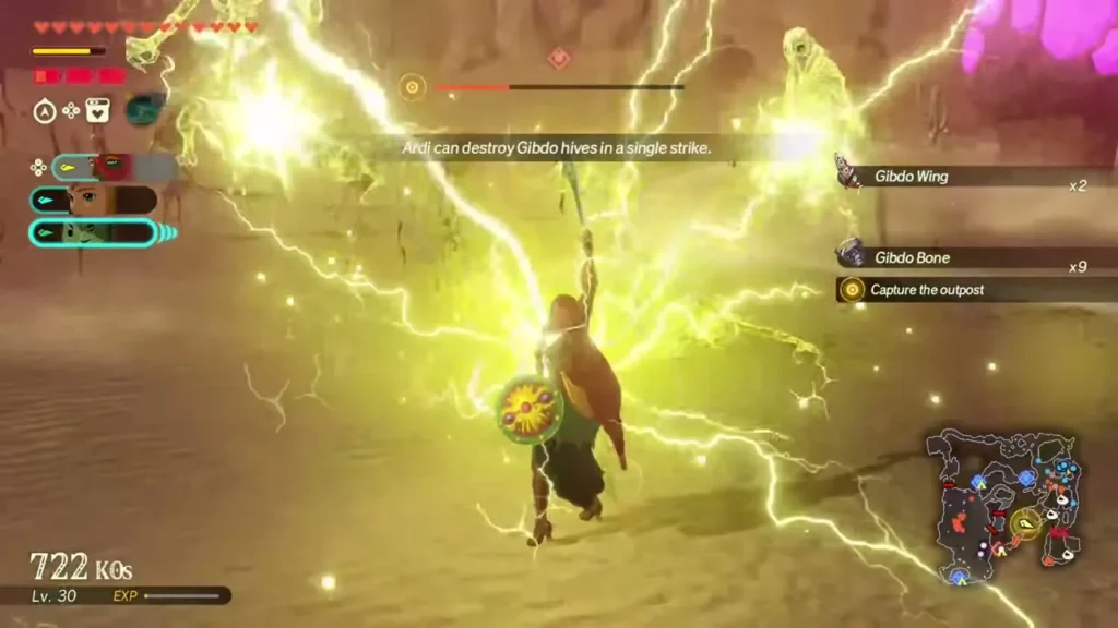 Ardi calls down lightning on a Gibdo hive in the Gerudo Desert