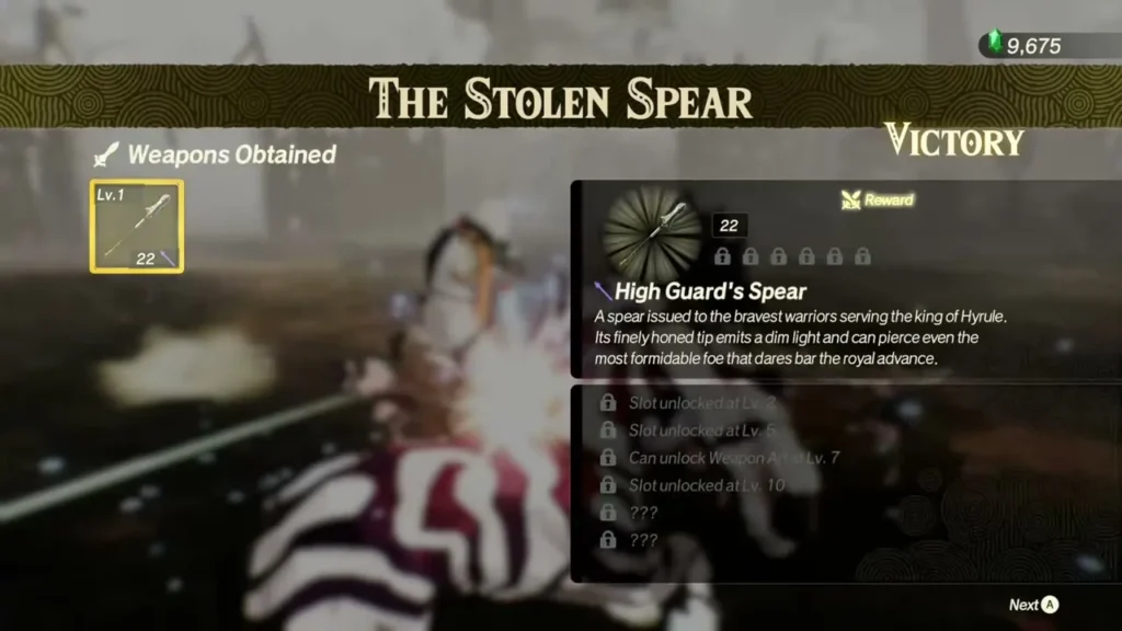 The Stolen Spear results show the High Guard's Spear reward