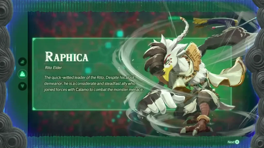 The character card for Raphica, the Rito Elder