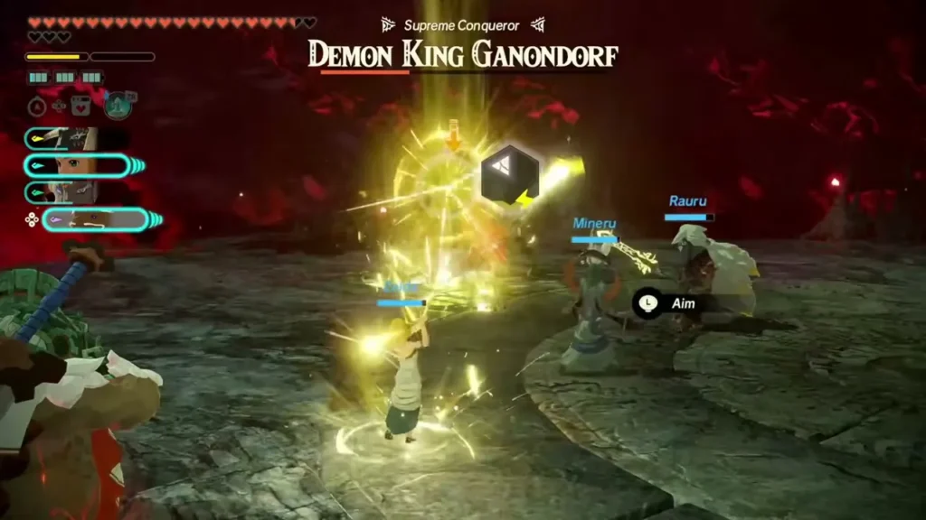 Zelda, Mineru and Rauru face Demon King Ganondorf in the Depths