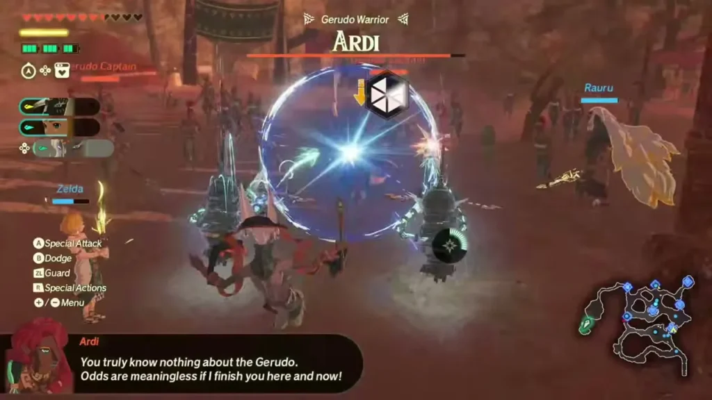 Zelda and Rauru duel Ardi at the Gerudo outpost Zelda and Rauru duel Ardi at the Gerudo outpost