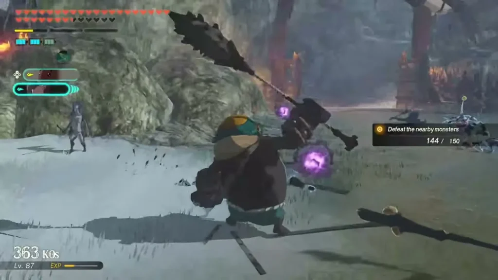 Braton swings his hammer at monsters in the snow Braton swings his hammer at monsters in the snow