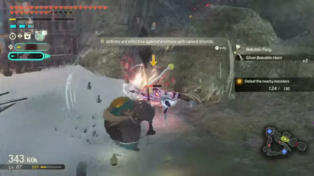 Braton fights Silver Bokoblins in the snow Braton fights Silver Bokoblins in the snow